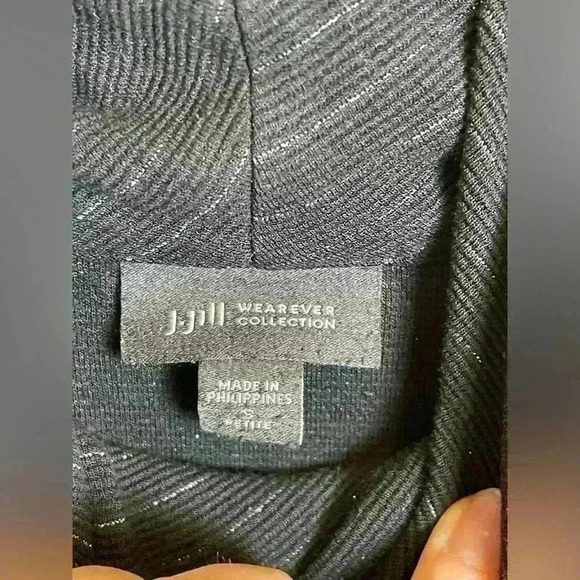 J. Jill Women’s Cowl Neck Sweater Black/Metallic Silver Stripes Size S Petite - Picture 3 of 8